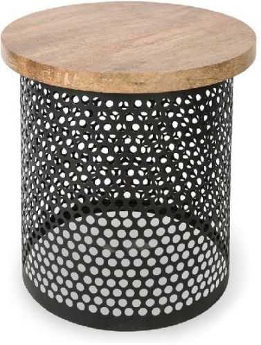 Perforated Metal Wooden Top Side Table, For Home Furniture