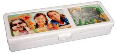 Rectangle Plastic Pencil Box, For Eraser, Sharpener, Color : White