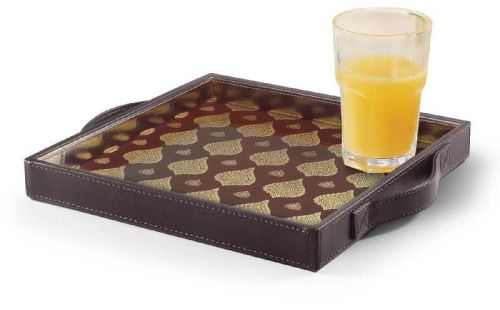 VEGAN LEATHER Embedded Glass Tray, Color : Brown, Gray