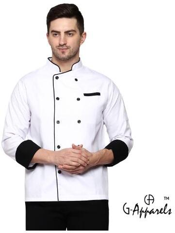 G-apparels White Black Piping Chef Coat, Size : M, XL, XXL