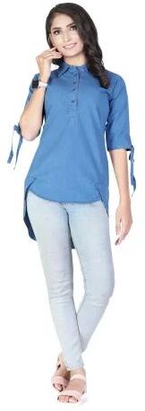 Band Collar Denim Top, Occasion : Casual Wear