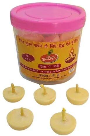 Yellow Round Ghee Diya Batti, For Worship, Packaging Type : Box