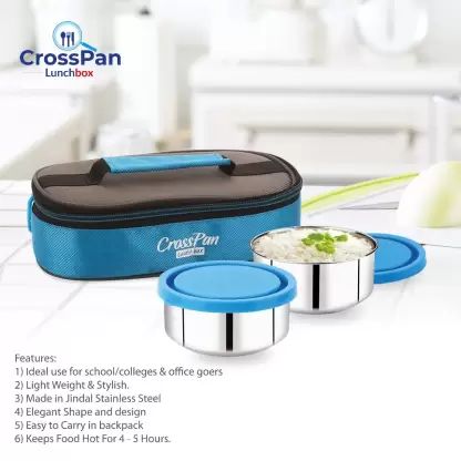 Silver Round CrossPan Zenith Stainless Steel Lunch Box, For Packing Food