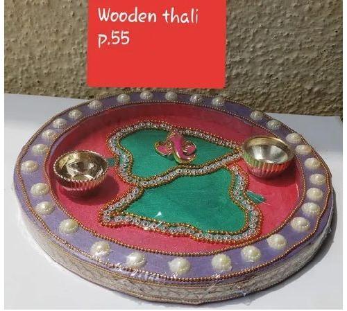 Woden Wooden Pooja Thali, Color : Pink