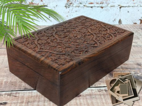 Dark Brown Rectangular Carved Polished SAS47006 Wooden Jewellery Box, For Keeping Jewelry