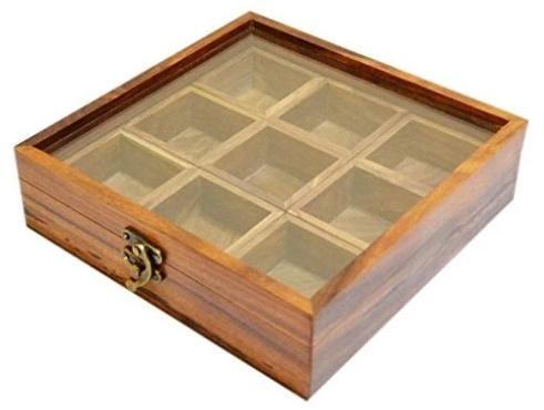 Polished Wooden Masala Box, For Kitchen, Shape : Square