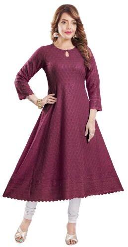Embroidered Rayon Anarkali Kurti, Occasion : Party Wear