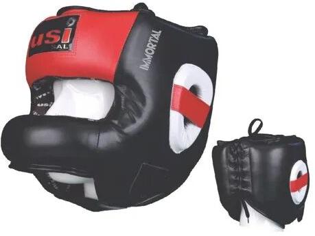 Leather Face Saver Headguard, For Training, Color : Red, Black