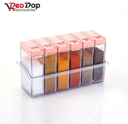 Rectangular Plastic Spice Jars Dispenser, For Storage Of Food Products, Pattern : Plain