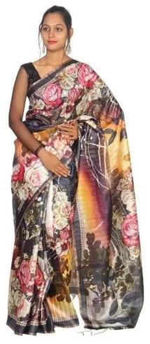 Digital Printed Linen Saree Party Wear