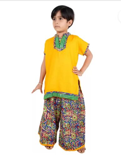 Plain With Printed Kids Ethnic Palazzo Kurta, Color : Yellow