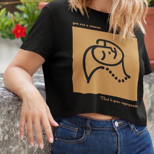 PERKYMOON Printed Cotton Black Women Croptop, Size : S, XL, XXL