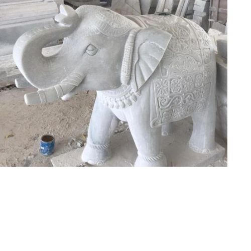 Marble Elephant Statue, For Exterior Decor, Color : White