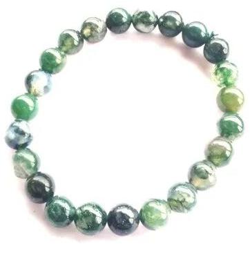 Green Round Polished Moss Agate Bracelet, Technics : Handmade