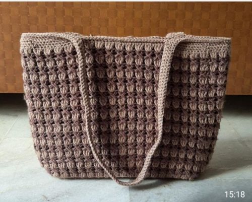 Crocheted Cotton Crochet Dark Brown Bag, Style : Handbags