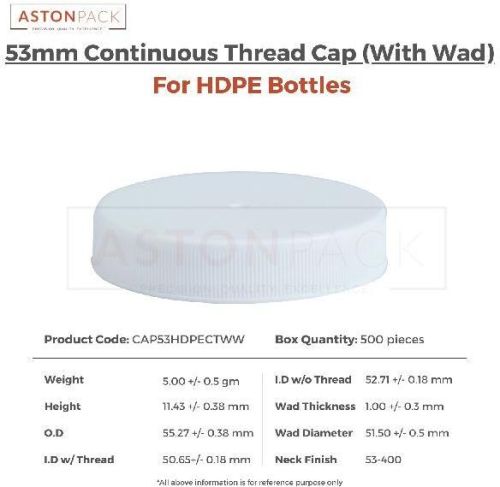 53mm Continuous Thread (CT) Cap W/ Wads (For HDPE Bottles)