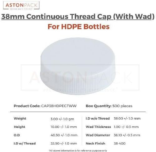 38mm Continuous Thread (CT) Cap W/ Wads (For HDPE Bottles)