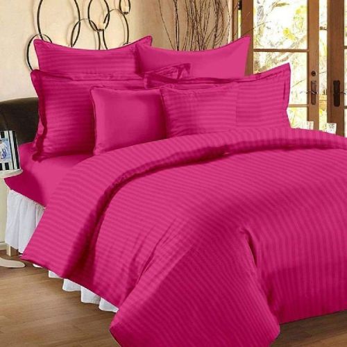 Rekhas Cotton Satin Striped Plain Bedsheet For Double Bed King Size With Two Pillow Cove