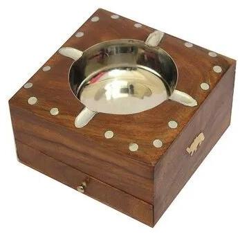 Ansari Crafts Wooden Sliding Ashtray, Size : 4x4 Inches