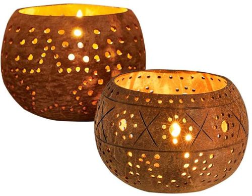 Round Polished Coconut Shell Candle Holder, For Decoration, Speciality : Dust Resistance, Shiny