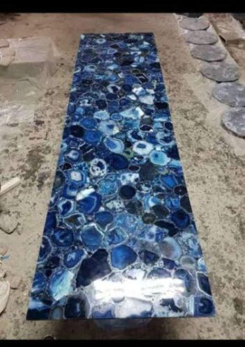 Natural Blue Agate Dining Table, For Restaurant, Hotel, Home, Garden, Cafe, Fabric Material : Rexine