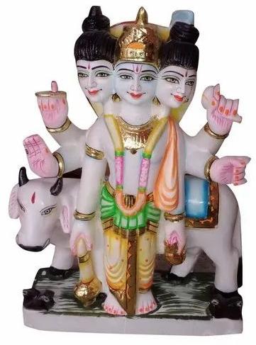 Multicolor Marble Dattatreya Statue, For Worship, Packaging Type : Thermocol Box