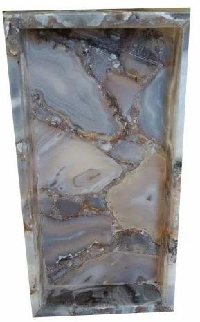 Rectangular Grey Agate Semi Precious Stone Tray, Size : 6x12inch