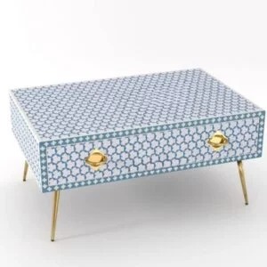 Bone Inlay Blue Coffee Table, Feature : Durable, Eco-Friendly, Fine Finished, Shiney