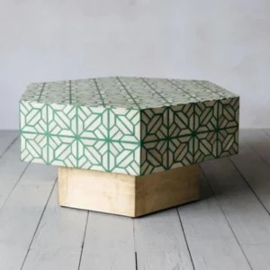 Bone Inlay Hexagonal Green Coffee Table, Feature : Durable, Eco-Friendly, Fine Finished, Shiney, Stocked
