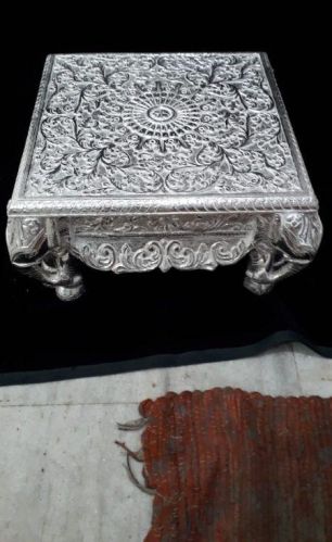 Rectangular Silver Coated Pooja Chowki