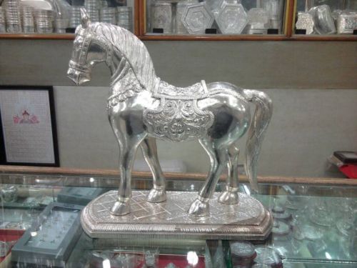 Polished Metal Silver Coated Horse Statue, For Decoration, Style : Modern