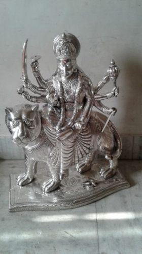 Silver Coated Maa Durga Statue, For Temple, Worship, Interior Decor, Style : Antique