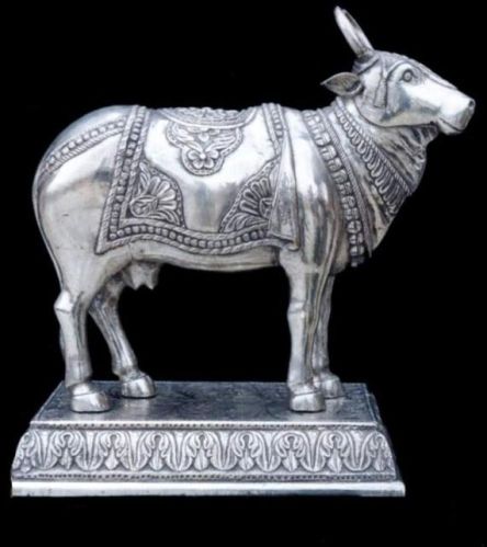 Polished Metal Silver Coated Nandi Statue, For Home, Office, Shop, Style : Antique