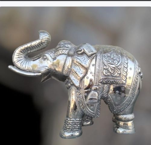 Polished Metal Silver Plated Elephant Statue, For Shop, Office, Home, Garden, Packaging Type : Paper Box