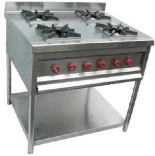 Gas Stainless Steel Four Burner Cooking Range, For Commercial Kitchen