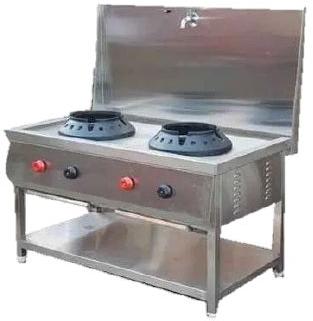 Manual Gas Two Burner Chinese Range, Color : Silver