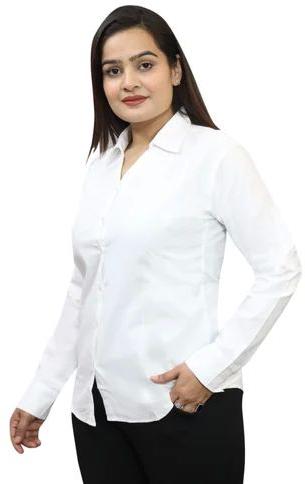 White Cotton Ladies Formal Shirt, Technics : Machine Made