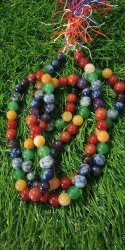 Saini Agate Polished Stone 7 Chakra Japa Mala For Worship