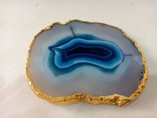 Blue Polished Agate Stone Slice, For Decoration, Shape : Natural