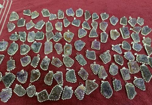 Crystal Stone Amethyst Cluster Pendant For Healing, Meditation