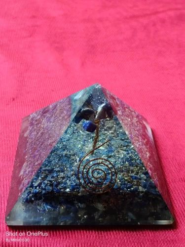 Dark Blue Saini Agate Polished Lapis Lazuli Orgone Pyramid, For Healing Reki