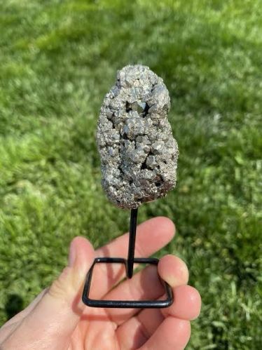 Saini Agate Stone Pyrite Cluster With Stand For Healing, Reki, Meditation