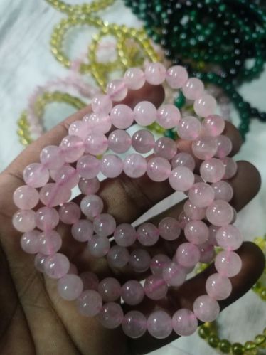 Saini Agate Polished Rose Quartz Bracelet, Shape : Round