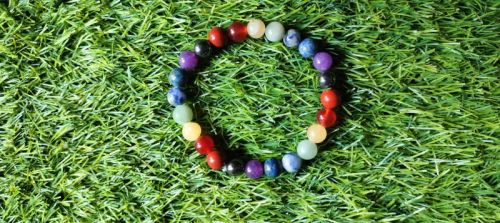 Saini Agate Polished Gemstone Seven Chakra Bracelet