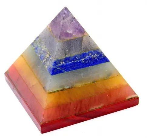 Multicolor Saini Agate Stone Seven Chakra Pyramid, For Home