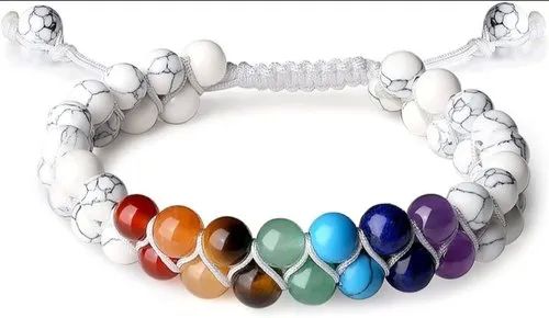 Round Agate Stone Seven Chakras Healing Bracelet, Color : Multicolor