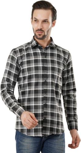 Black White Dominant Check Twill Casual Shirt