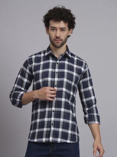 Blue White Hero Check Twill Casual Shirt