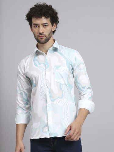 OCEAN BLUE REGAL-SIGNATURE PRINTED CASUAL SHIRT, Size : M, XL, XXL