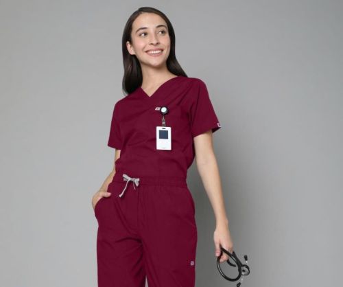 Knya Classic Womens Maroon 5-Pocket New Gen Scrubsuit